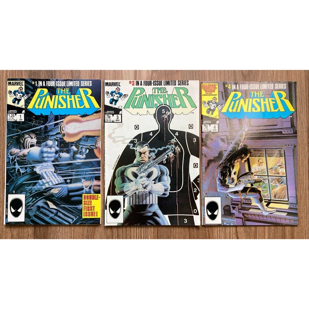 The Punisher Mini-Series No 1, 3, 4 (1986) Marvel Comic Book Lot / Set of 3